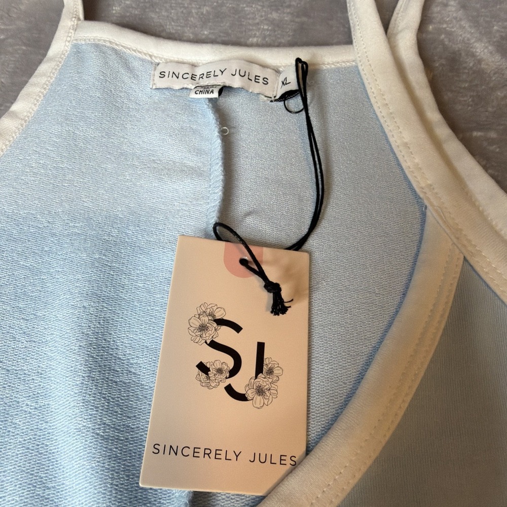 Sincerely Jules Women's XL Blue Sleeveless Jumpsuit Wide Leg Pockets NWT - Picture 6 of 11